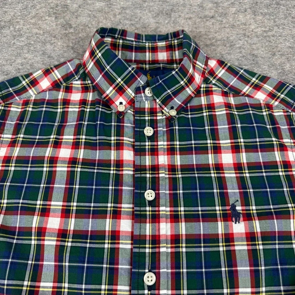 Ralph Lauren Natural Stretch Button Down Shirt Tartan Plaid Boys Medium M
